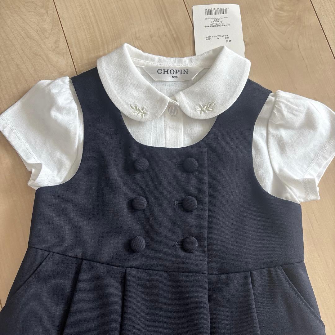 100 ジャンパースカート　ワンピースお受験　幼稚園女の子ブラウス付き2点セット