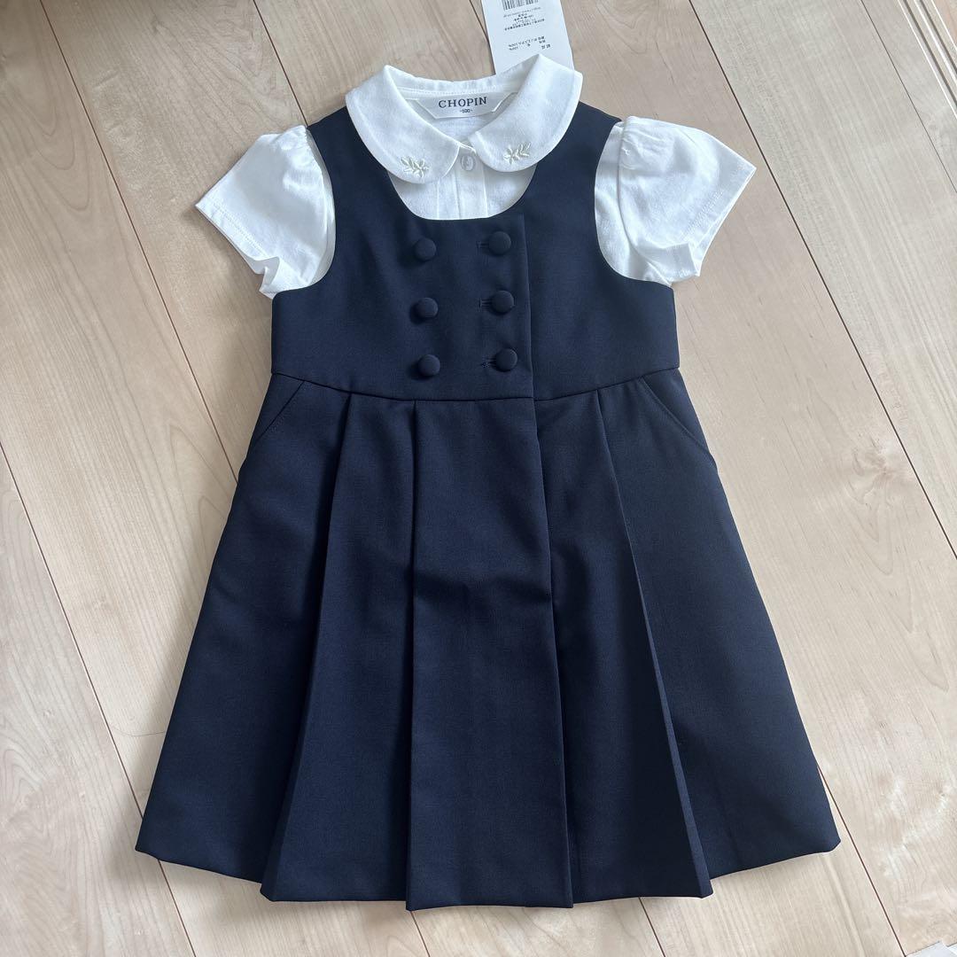 100 ジャンパースカート　ワンピースお受験　幼稚園女の子ブラウス付き2点セット