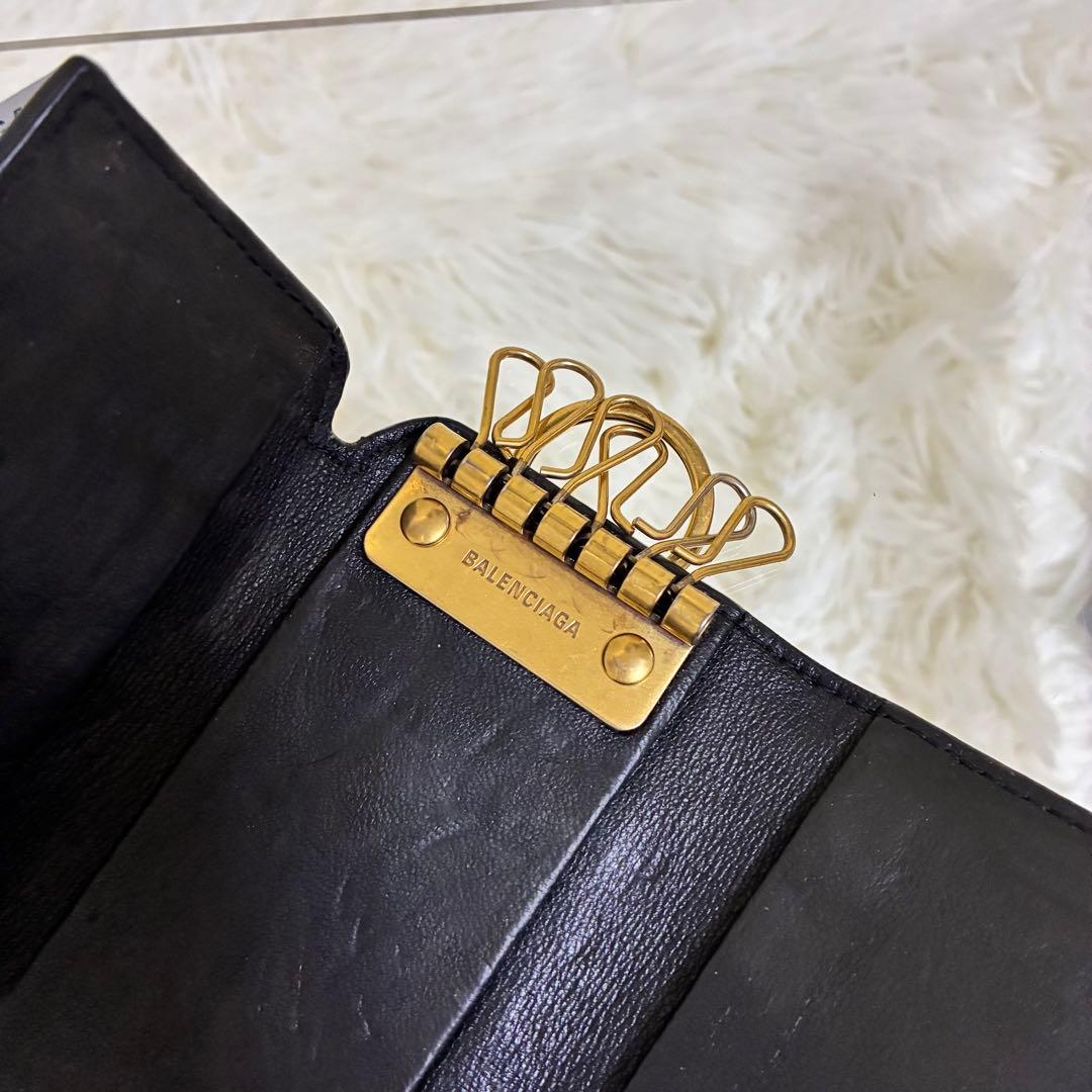 美品✨BALENCIAGA キーケース　６連　ブラック　ゴールド　cash 箱