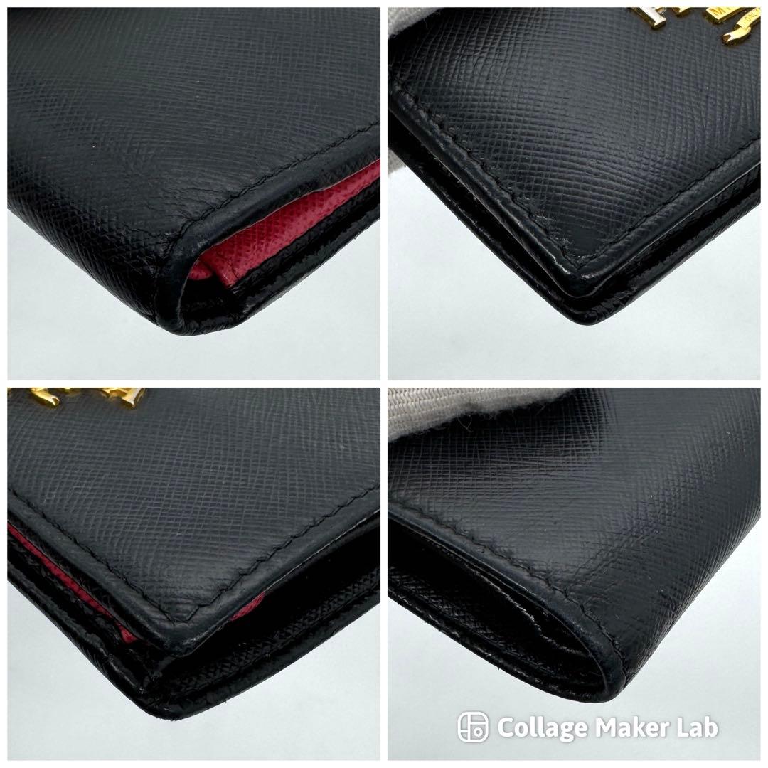 PRADA 二つ折り財布 バイカラー サフィアーノ メタル 黒