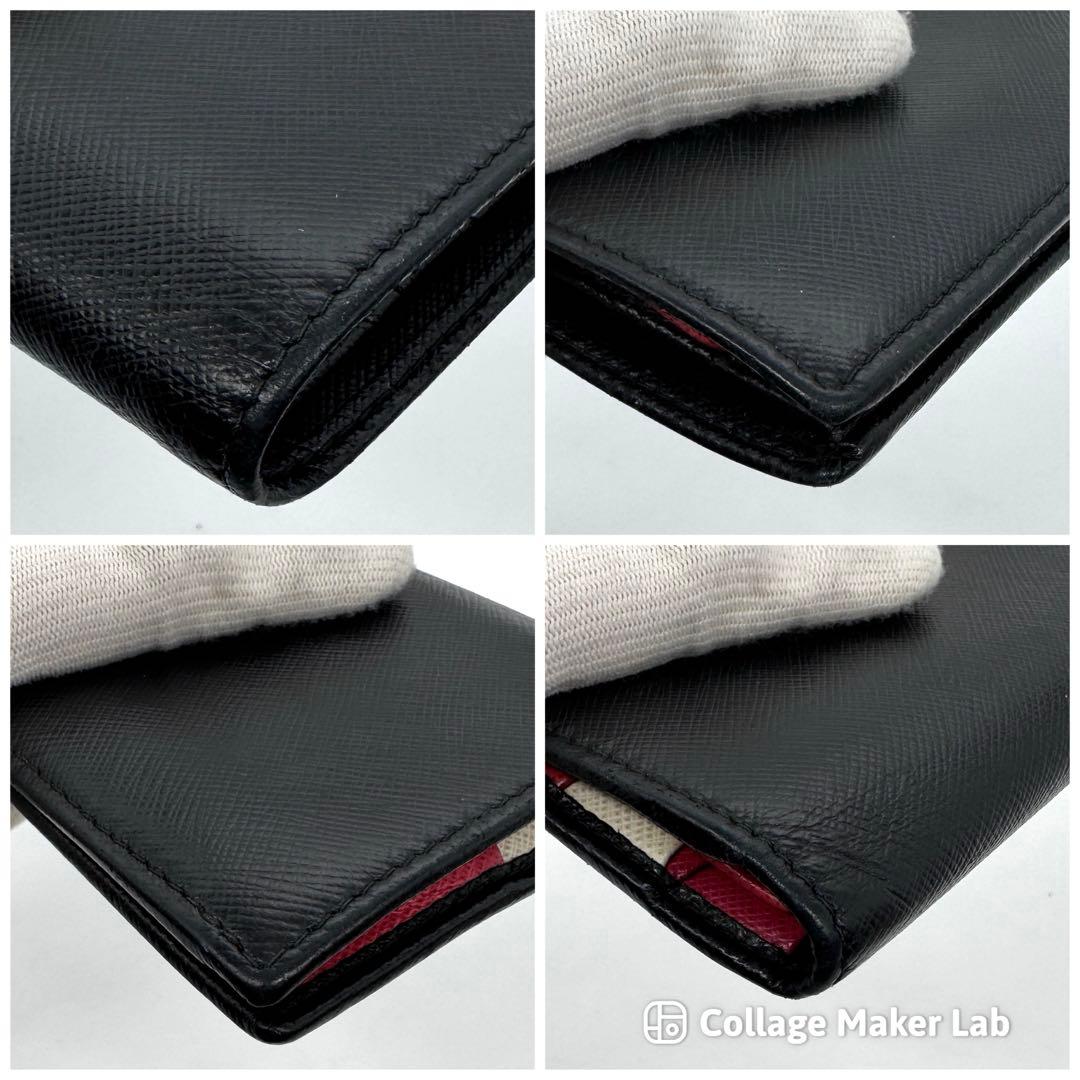 PRADA 二つ折り財布 バイカラー サフィアーノ メタル 黒