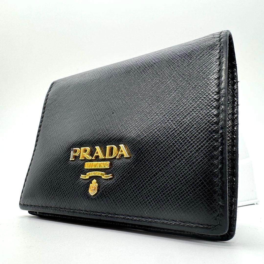PRADA 二つ折り財布 バイカラー サフィアーノ メタル 黒