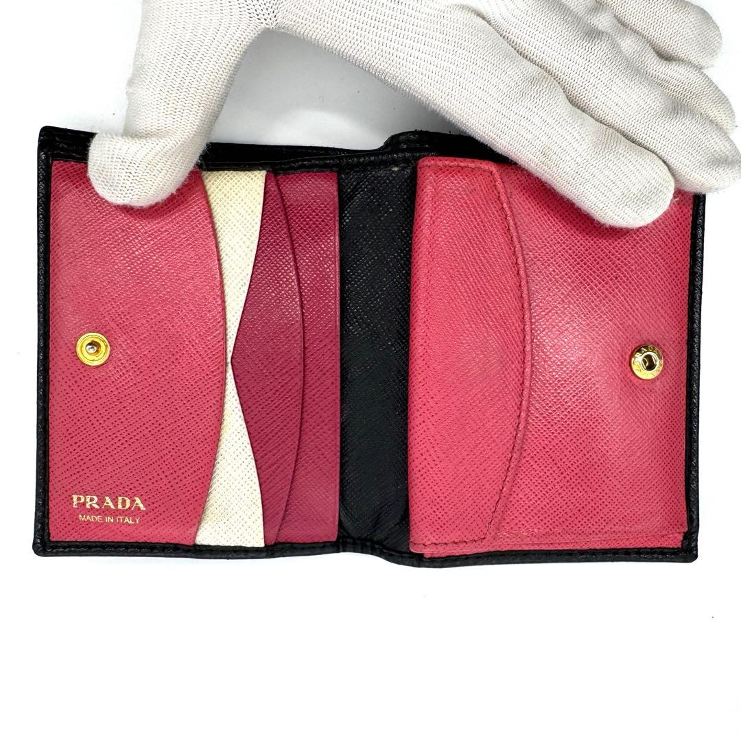PRADA 二つ折り財布 バイカラー サフィアーノ メタル 黒