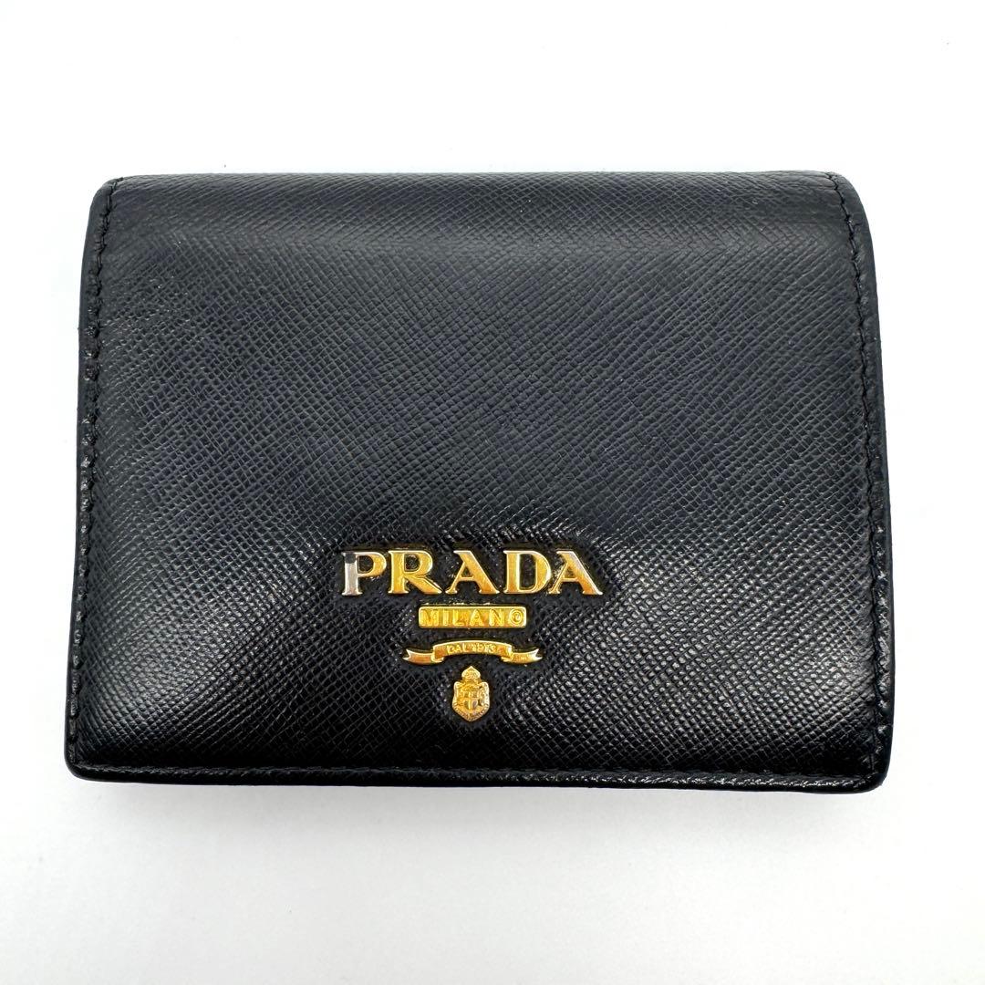 PRADA 二つ折り財布 バイカラー サフィアーノ メタル 黒