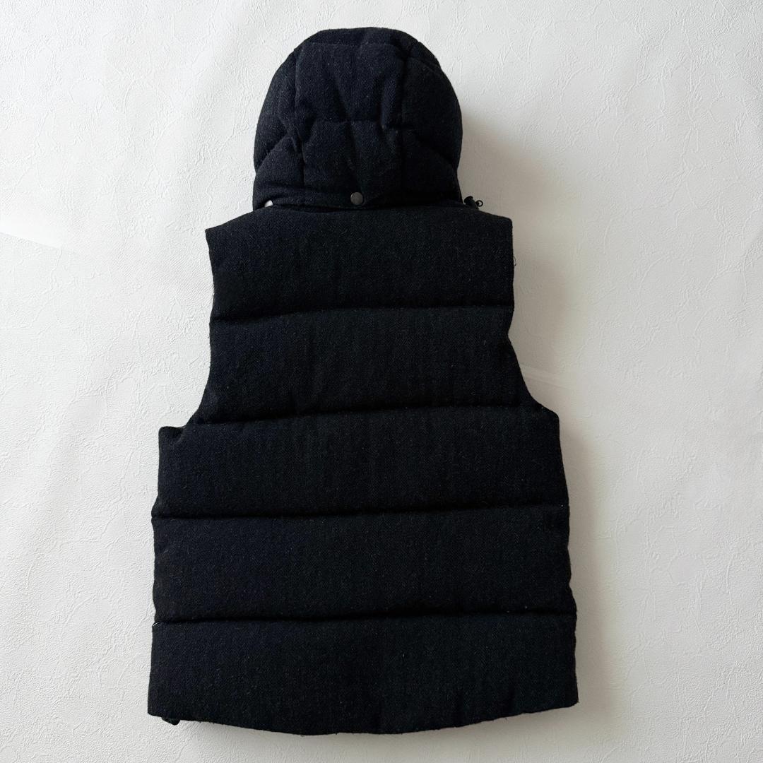 ナノユニバース 西川 ダウンベスト L フード ストライプ ブラック ウール