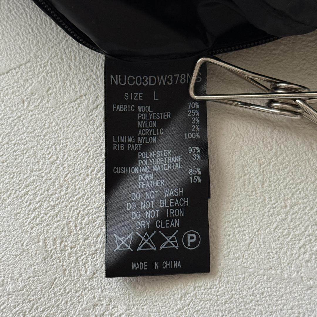 ナノユニバース 西川 ダウンベスト L フード ストライプ ブラック ウール