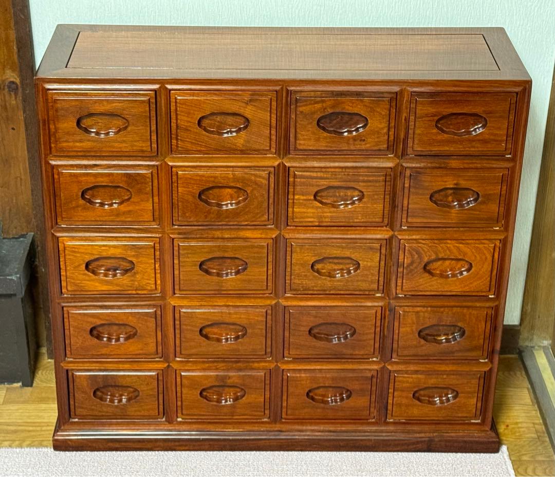 【良品】 高級家具 花梨 薬箪笥 唐木 無垢材 薬棚 小引き出し20杯