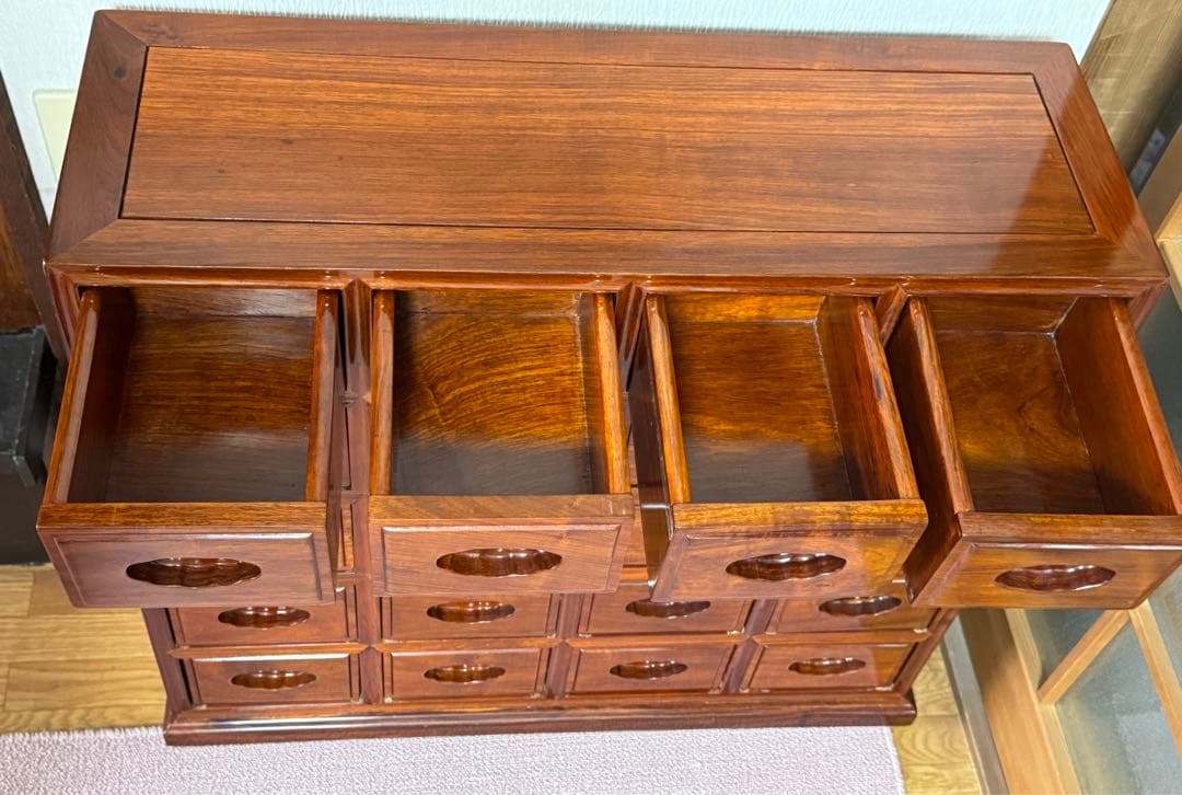 【良品】 高級家具 花梨 薬箪笥 唐木 無垢材 薬棚 小引き出し20杯