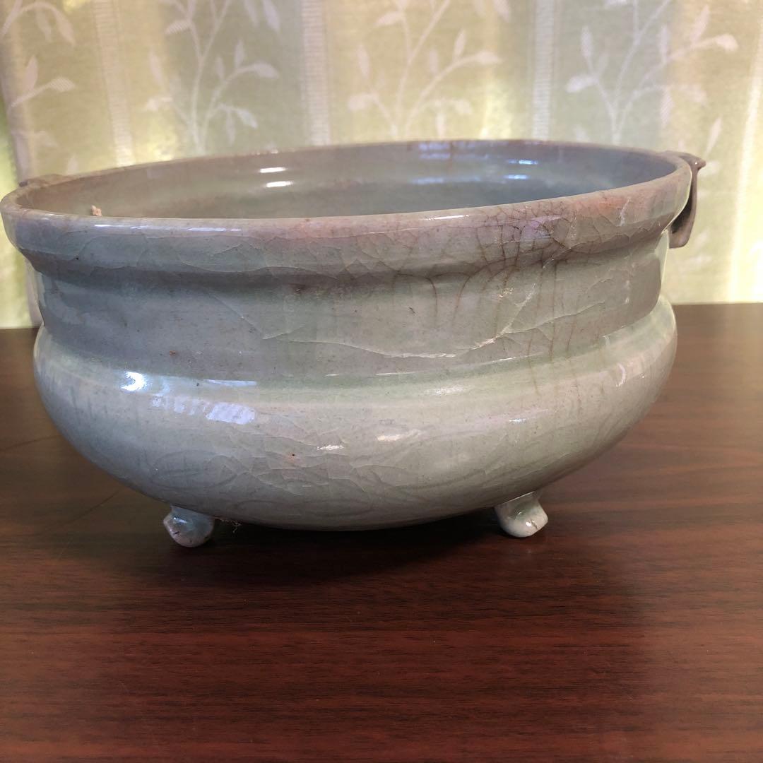青磁　瓶掛け　香炉大　青磁　三つ足　骨董　茶道具