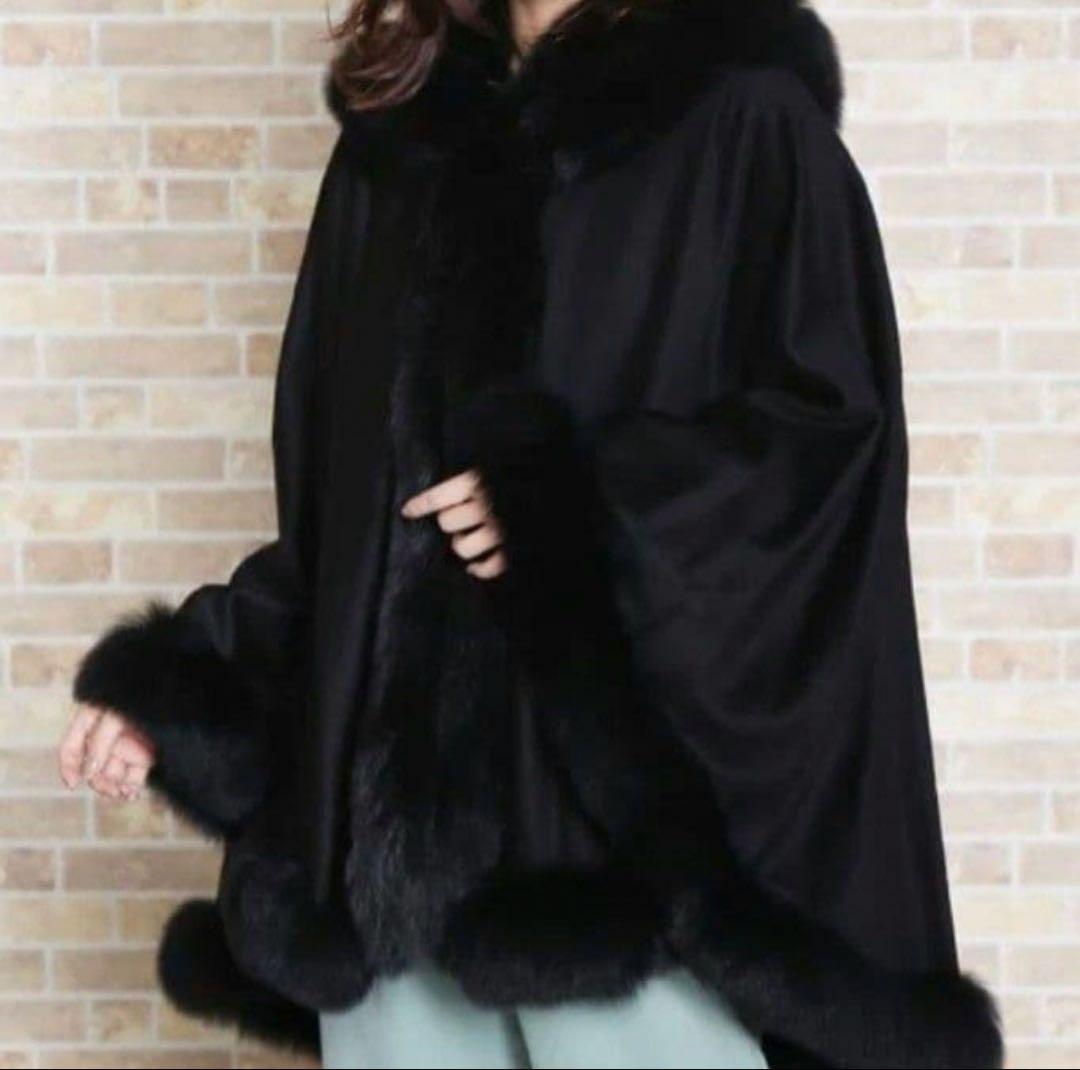 《美品》ツカキ カシミア100% ファー ポンチョ ケープ 高級 上質