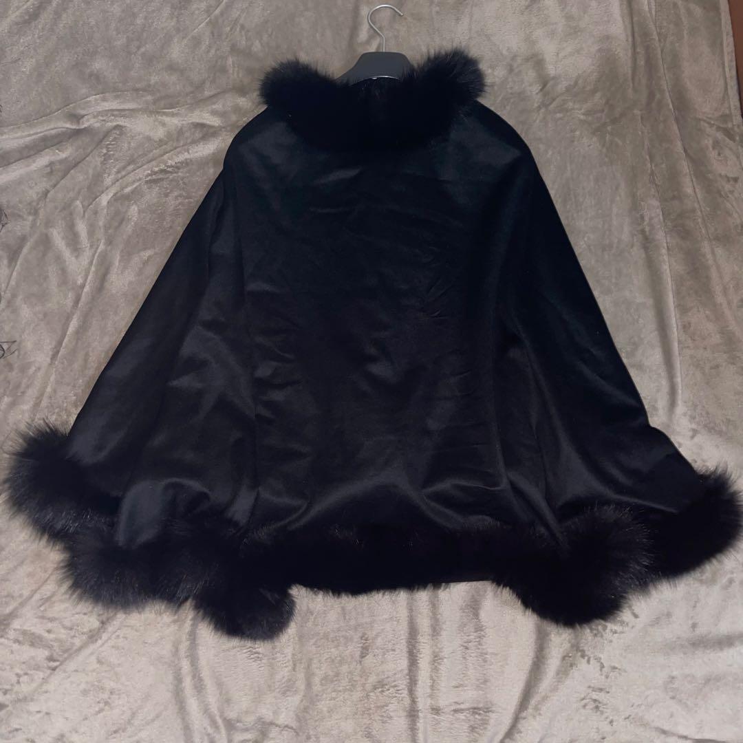 《美品》ツカキ カシミア100% ファー ポンチョ ケープ 高級 上質
