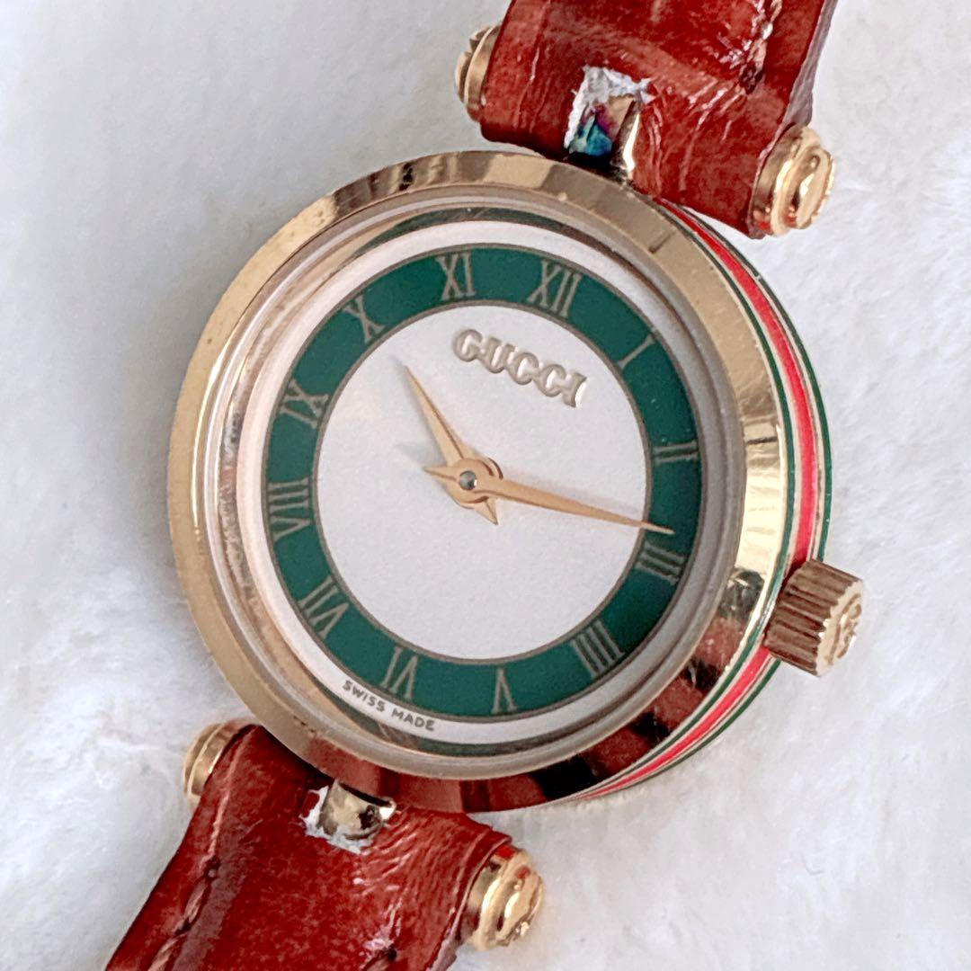 グッチ gucci レディース腕時計 シェリーライン レザー ゴールド 稼働品