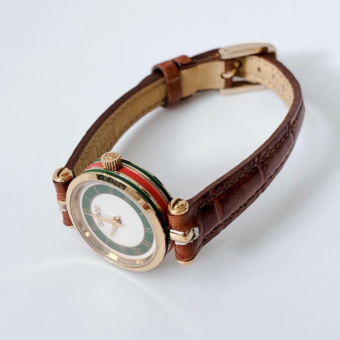 グッチ gucci レディース腕時計 シェリーライン レザー ゴールド 稼働品