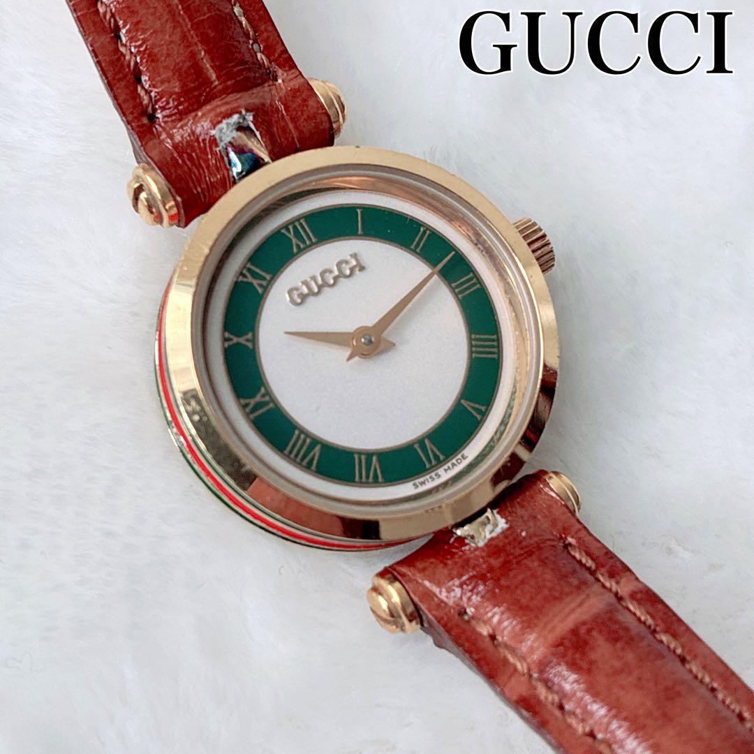 グッチ gucci レディース腕時計 シェリーライン レザー ゴールド 稼働品