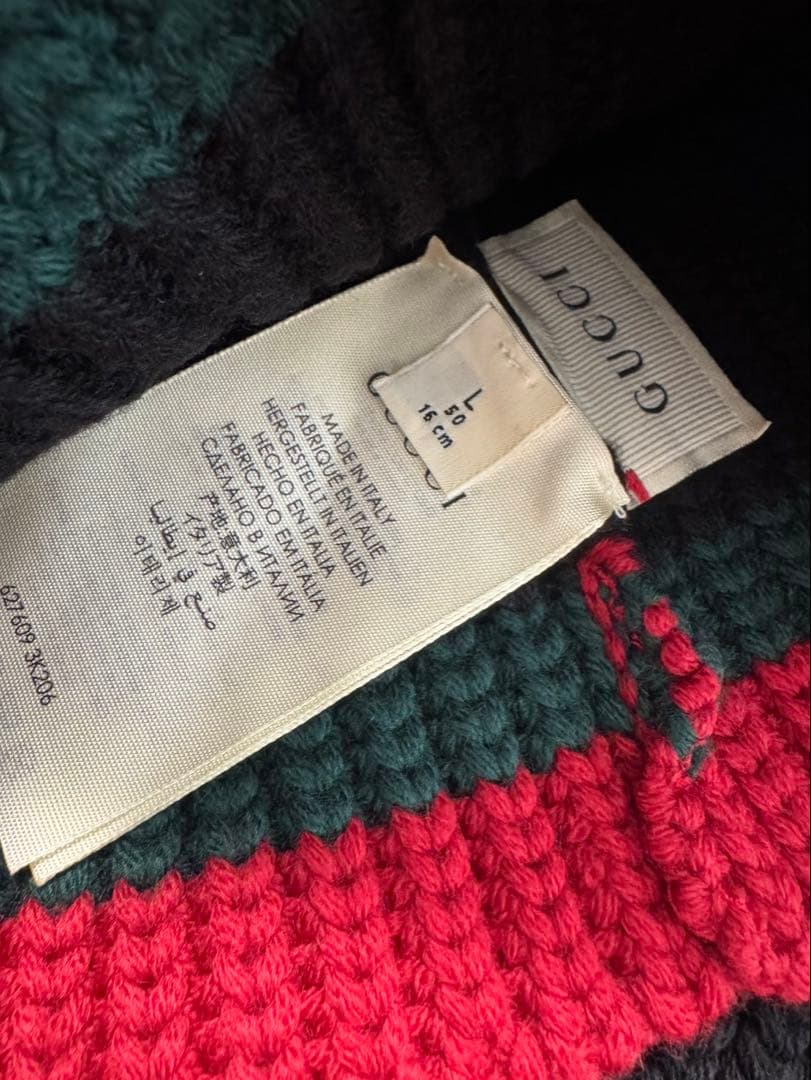 GUCCI フリンジ付きニットマフラー ビーニーLサイズ