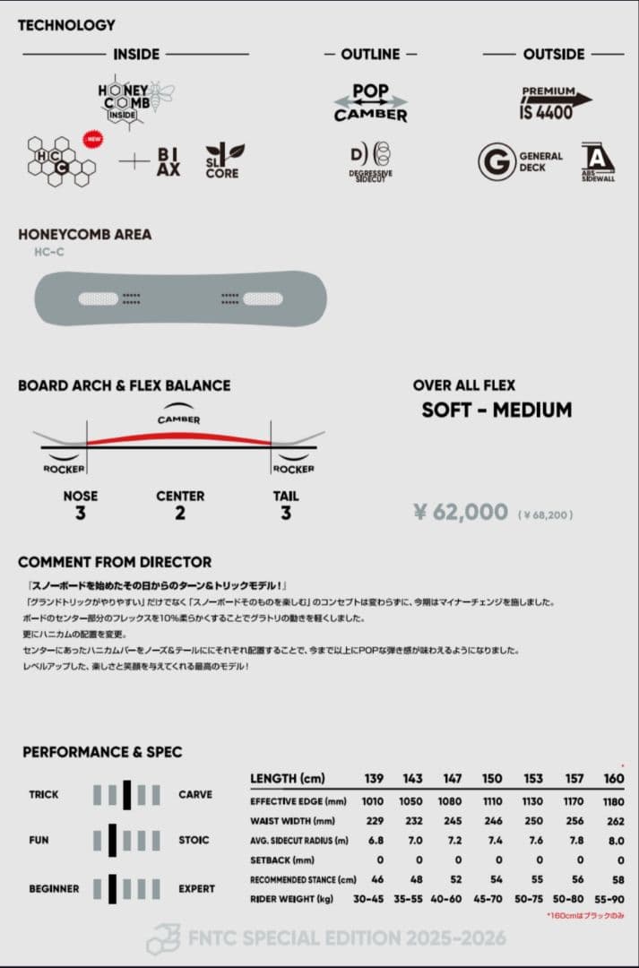 値下げ 人気 TNT C 153cm 25/26 初心者 グラトリ FNTC