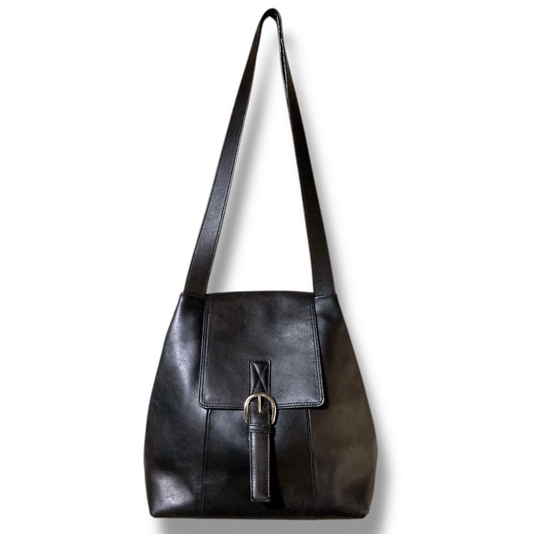 ダコタ 日本製 肩掛け可 オールレザー フラップ ショルダーバッグ ブラック