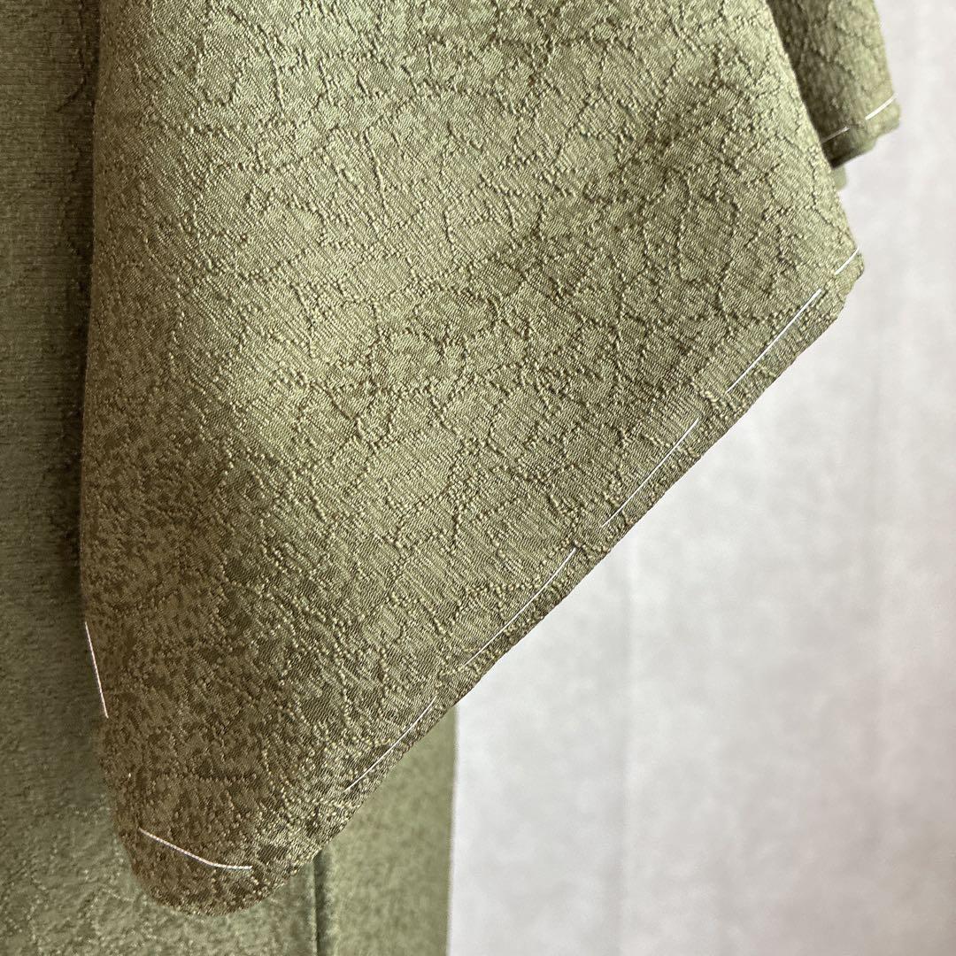 色無地　フルセット　着物　正絹　しつけ付き　ロング丈　灰緑　卒業式　入学式　J6