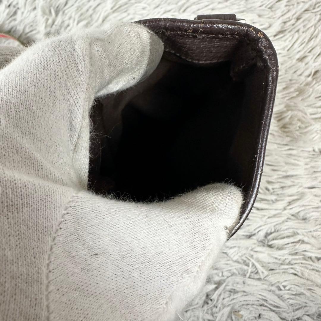 美品 グッチ キャンバス レザー ショルダーバッグ GG シェリーライン 茶