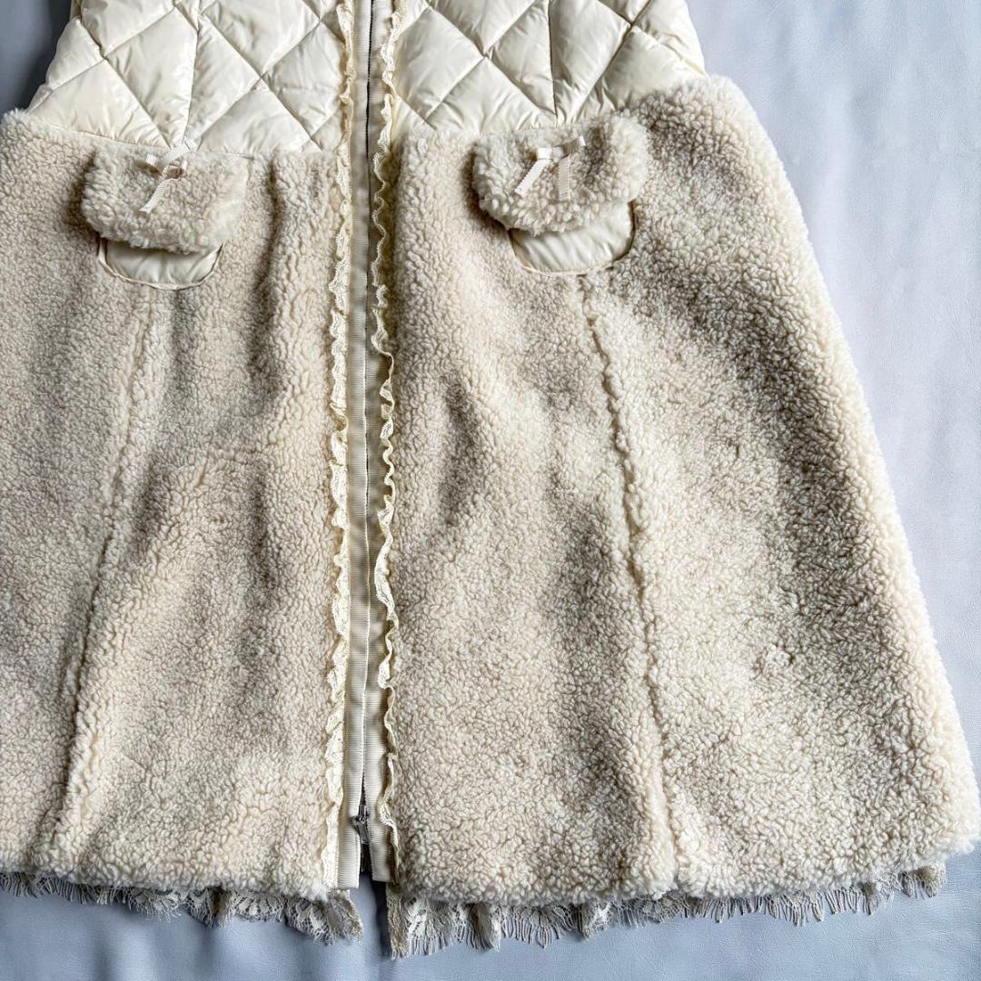 【スーパービューティー】ジレ　キルティング　ダウン　ボア　レース　白系　42