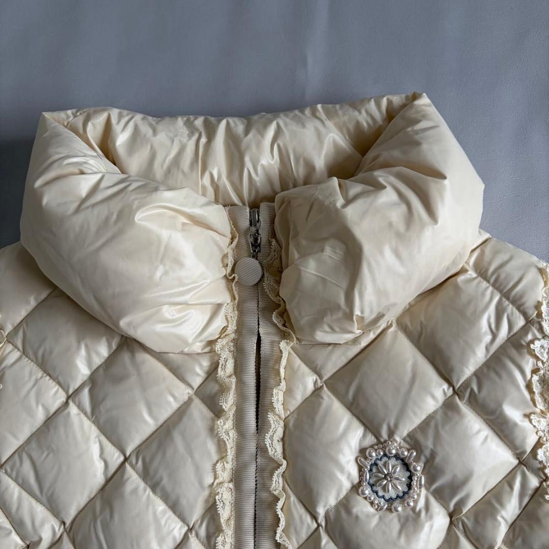 【スーパービューティー】ジレ　キルティング　ダウン　ボア　レース　白系　42