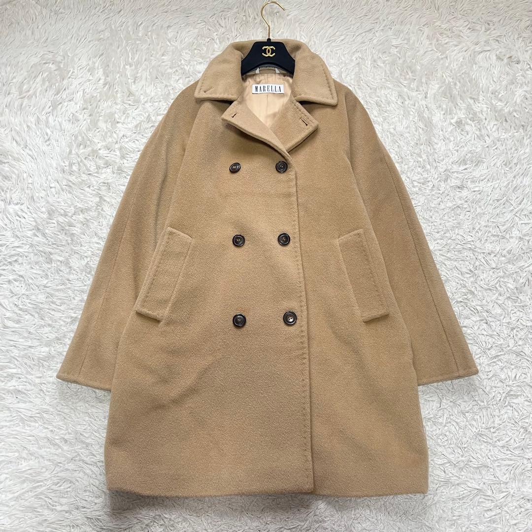 美品 マックスマーラ マレーラ ロングコート カシミヤ混 女優襟 キャメル 42