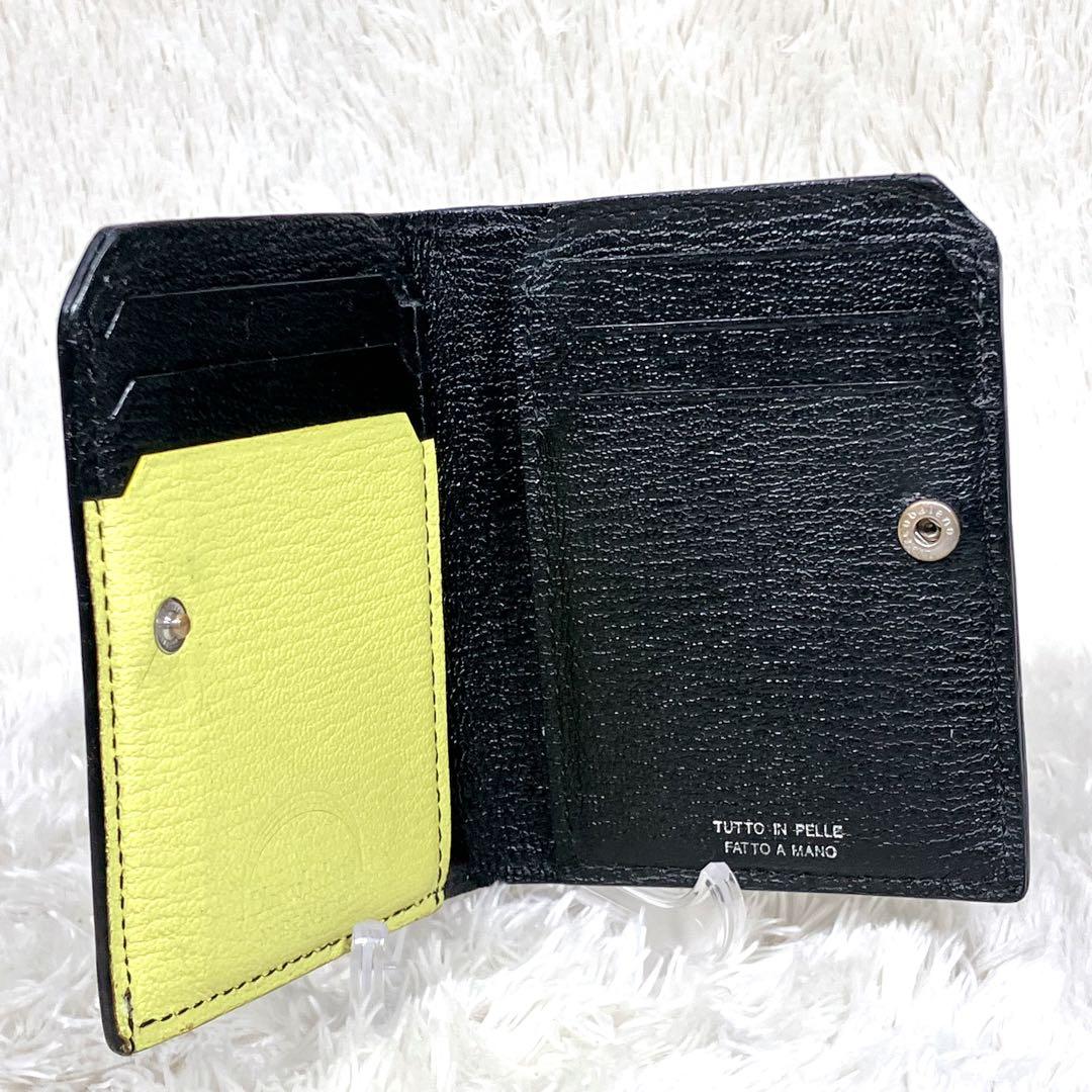 （美品）ラルコバレーノ　スマートミニウォレット　　レザー　ブラックxイエロー