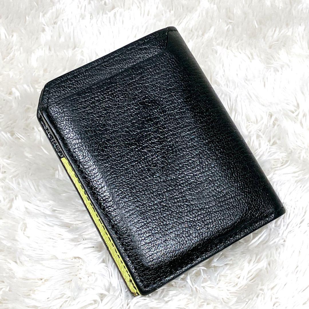（美品）ラルコバレーノ　スマートミニウォレット　　レザー　ブラックxイエロー