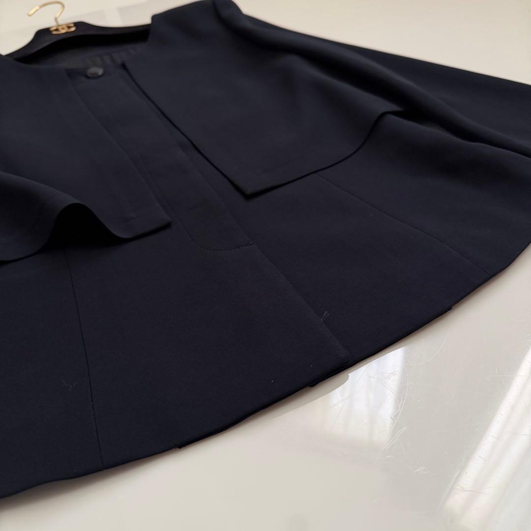 ミスアシダ ♡ レイヤード風 二枚仕立てデザイン ノーカラージャケット ネイビー