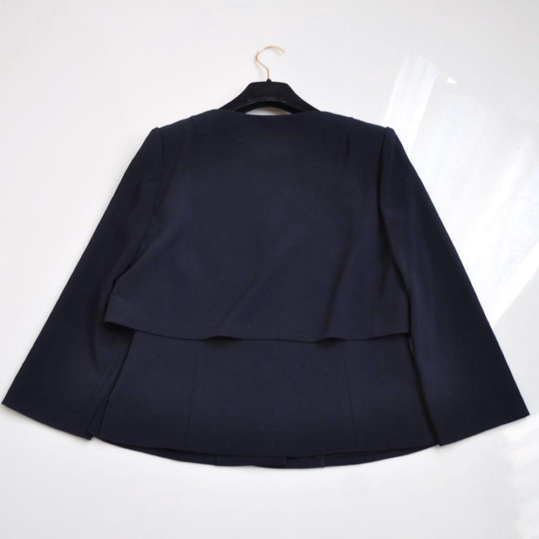 ミスアシダ ♡ レイヤード風 二枚仕立てデザイン ノーカラージャケット ネイビー