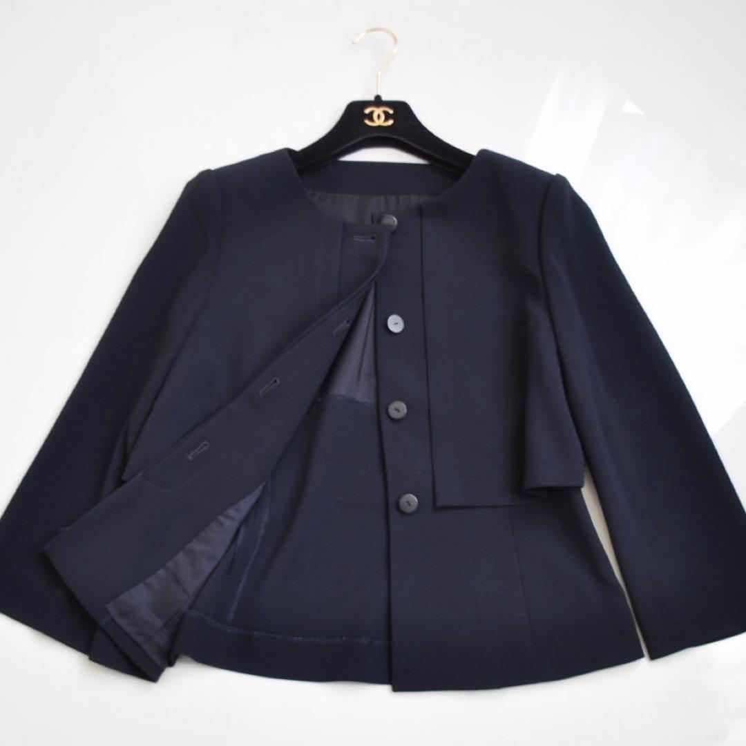 ミスアシダ ♡ レイヤード風 二枚仕立てデザイン ノーカラージャケット ネイビー