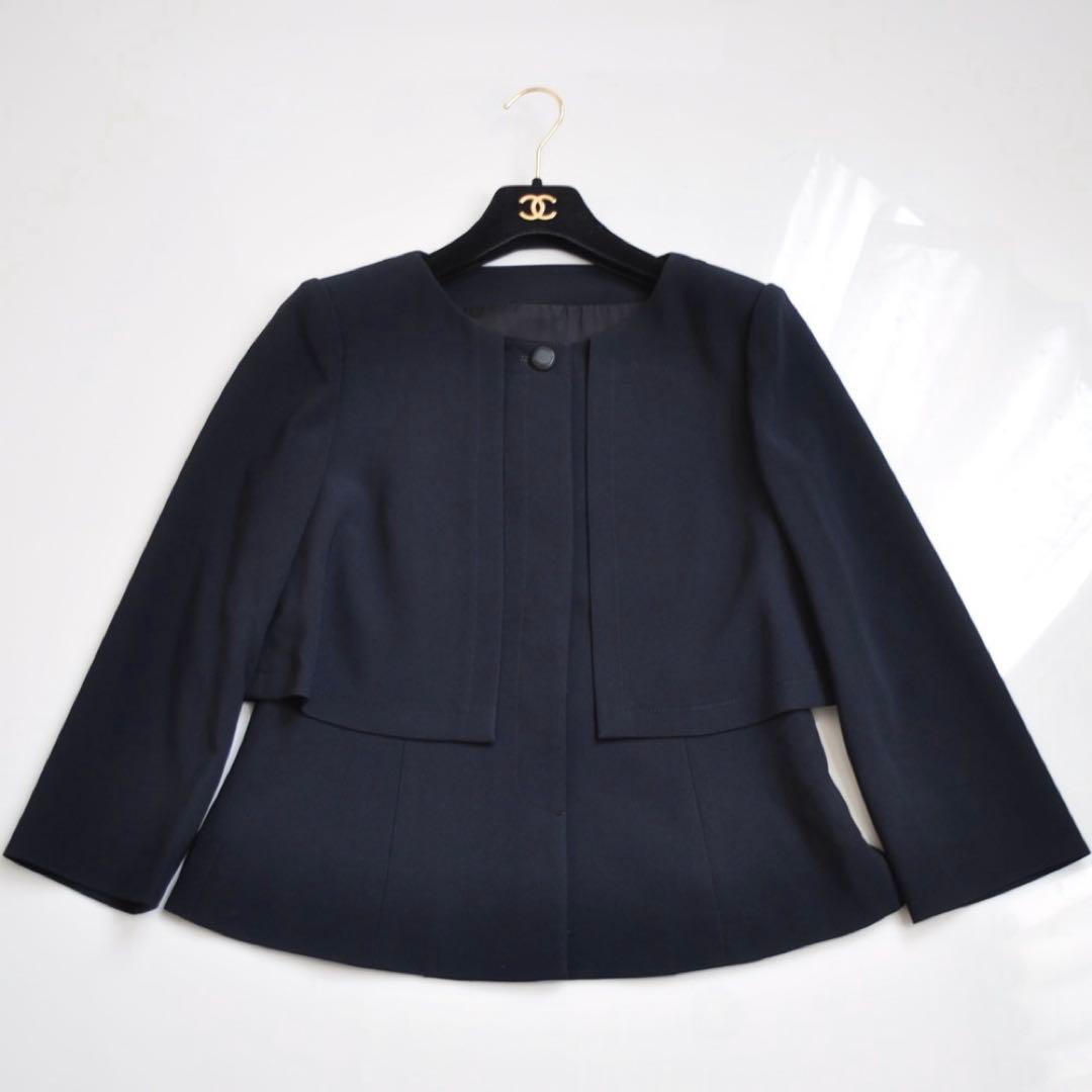 ミスアシダ ♡ レイヤード風 二枚仕立てデザイン ノーカラージャケット ネイビー