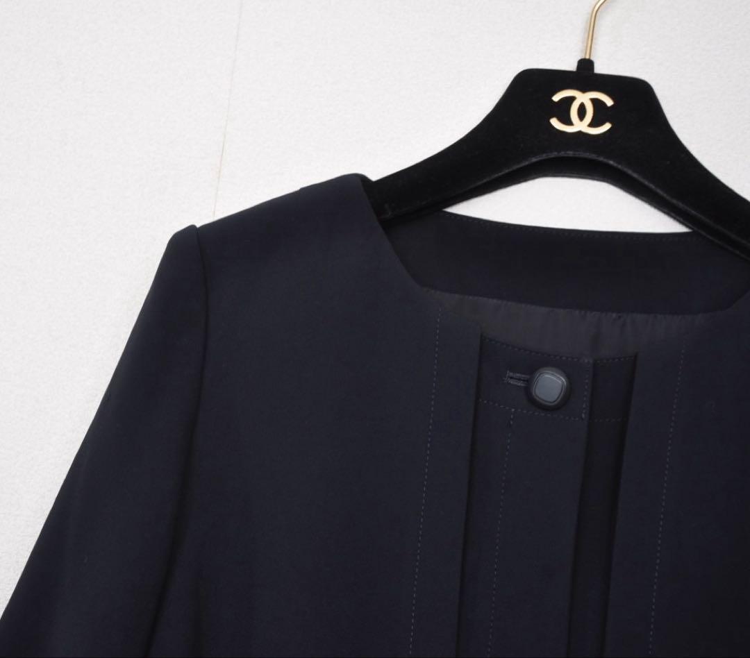 ミスアシダ ♡ レイヤード風 二枚仕立てデザイン ノーカラージャケット ネイビー