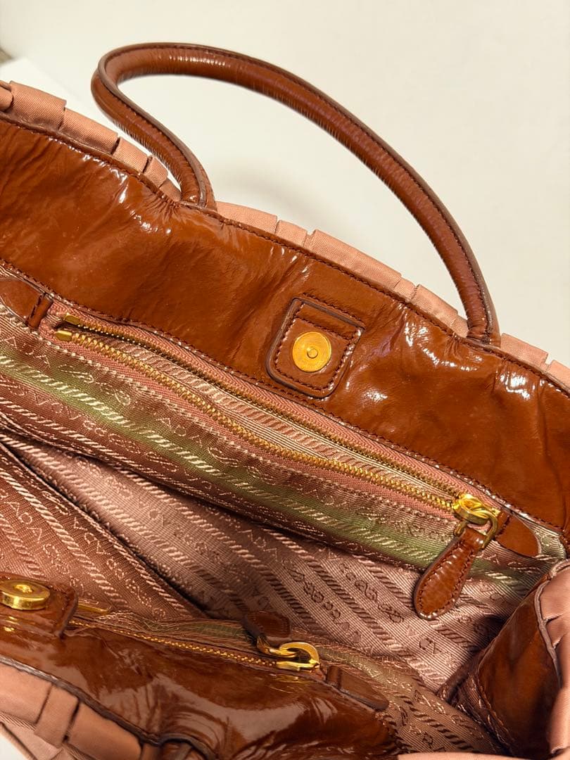 中古　PRADA トートバッグ　ピンクベージュ　ナイロン