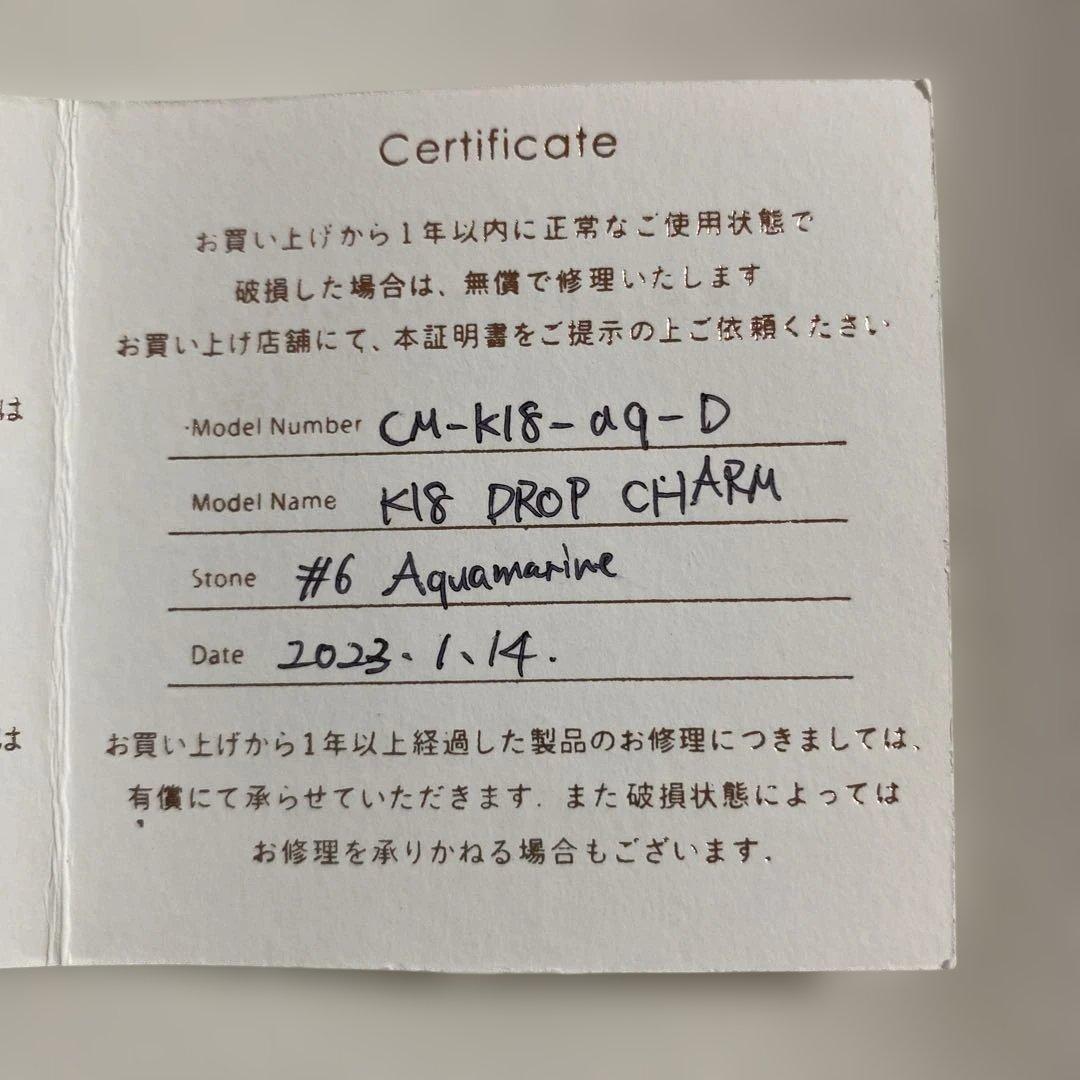 黒*ご様 pahi amulet K18 drop charm アクアマリン