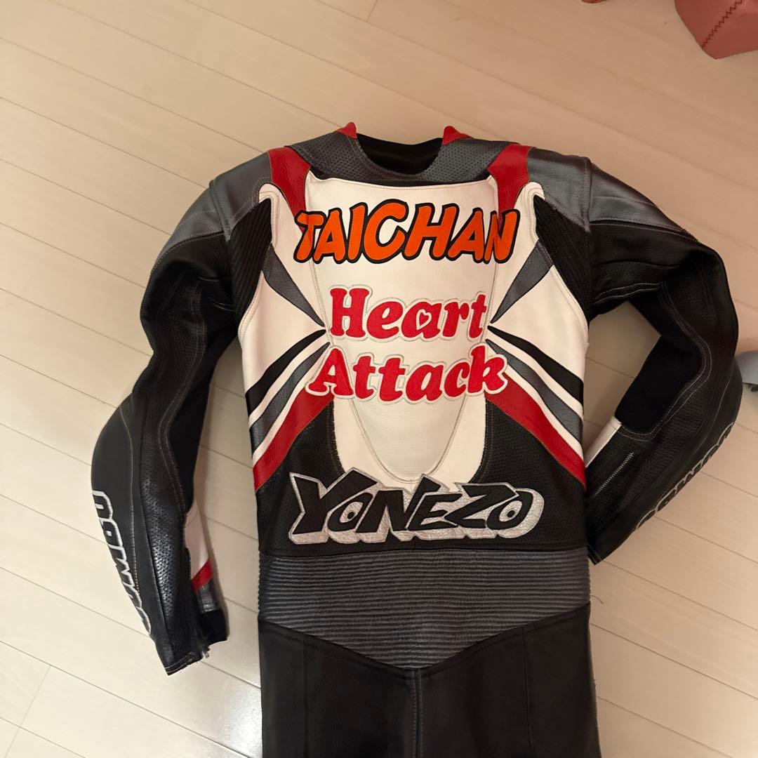 YONEZO 革ツナギ レーシングスーツ　黒/白/赤　MFJ公認　美品