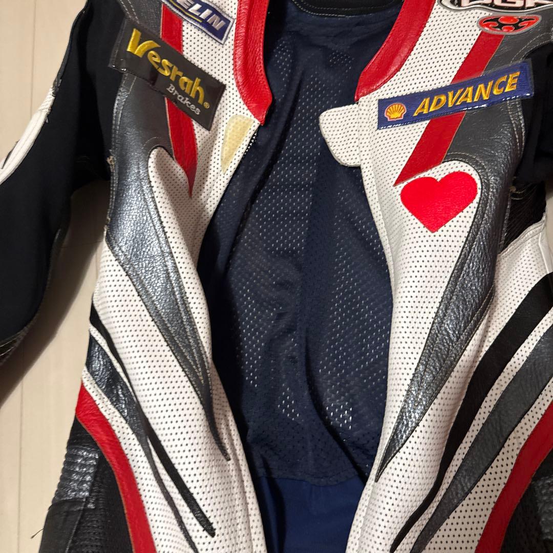 YONEZO 革ツナギ レーシングスーツ　黒/白/赤　MFJ公認　美品