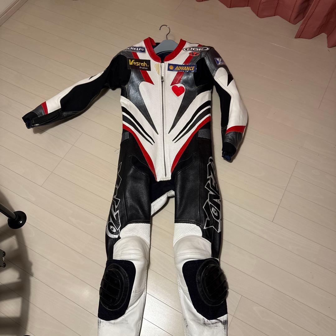 YONEZO 革ツナギ レーシングスーツ　黒/白/赤　MFJ公認　美品