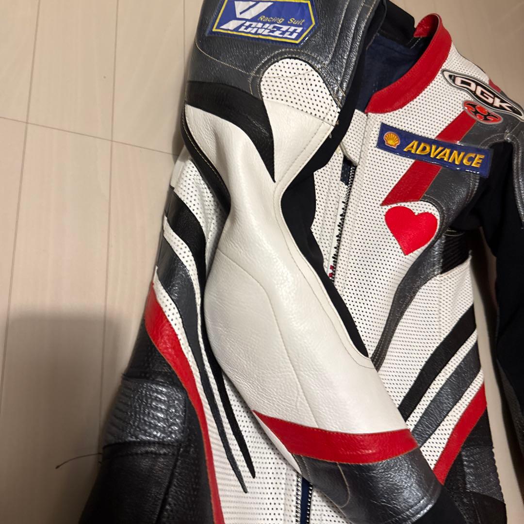 YONEZO 革ツナギ レーシングスーツ　黒/白/赤　MFJ公認　美品