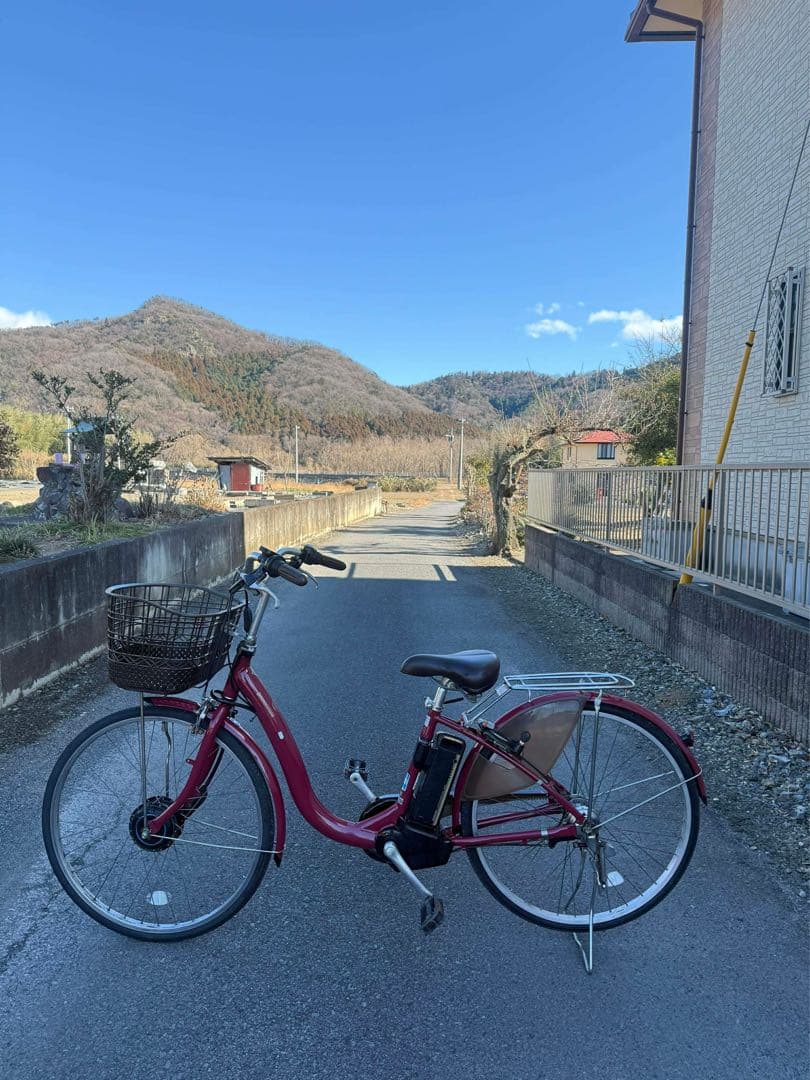 赤い電動アシスト自転車 シティタイプ