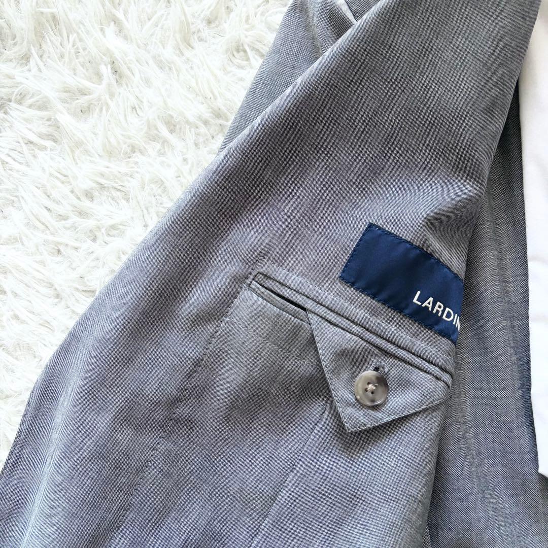 <極美品>LARDINI 新ロゴ グレー ウール スーツ ブートニエール 46