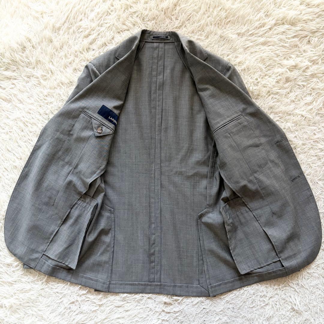 <極美品>LARDINI 新ロゴ グレー ウール スーツ ブートニエール 46