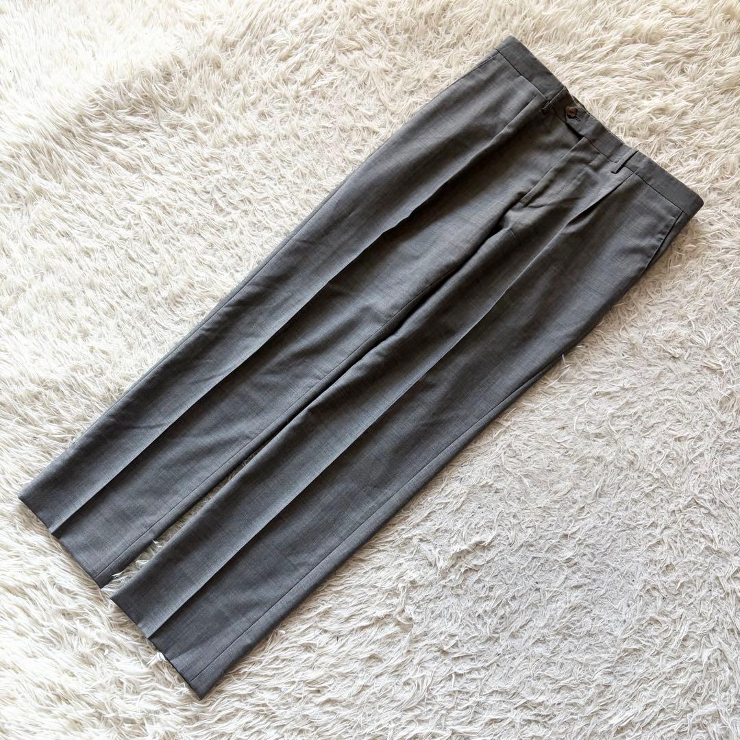 <極美品>LARDINI 新ロゴ グレー ウール スーツ ブートニエール 46