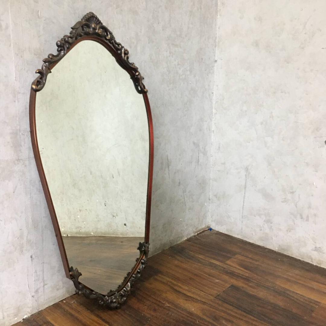 ヴィンテージ アンティーク オーバルミラー 40×85㎝ ブロンズ