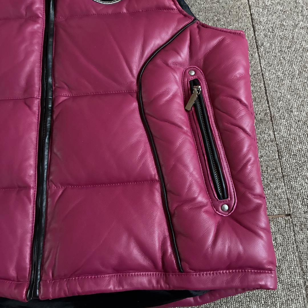 ANGEL GARBAUSUS フード付きダウンベスト　ラムレザー　羊革