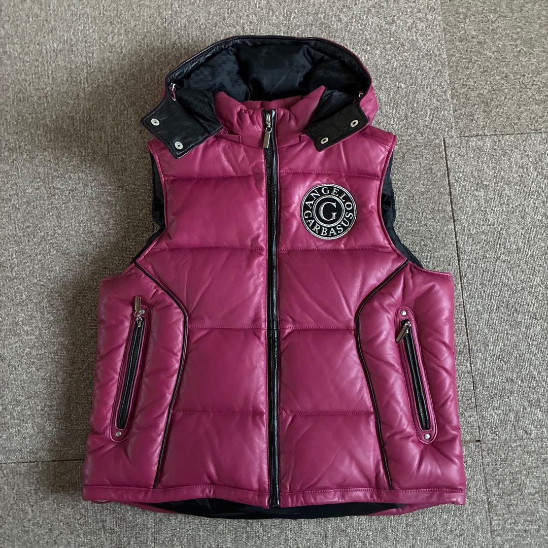 ANGEL GARBAUSUS フード付きダウンベスト　ラムレザー　羊革