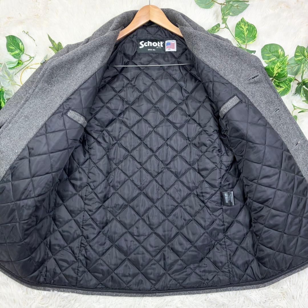 美品　ショット　ピーコート　ウールメルトン　キルティング　38　USA製　グレー