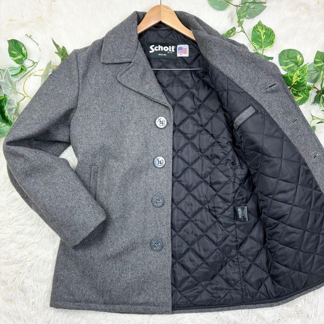 美品　ショット　ピーコート　ウールメルトン　キルティング　38　USA製　グレー