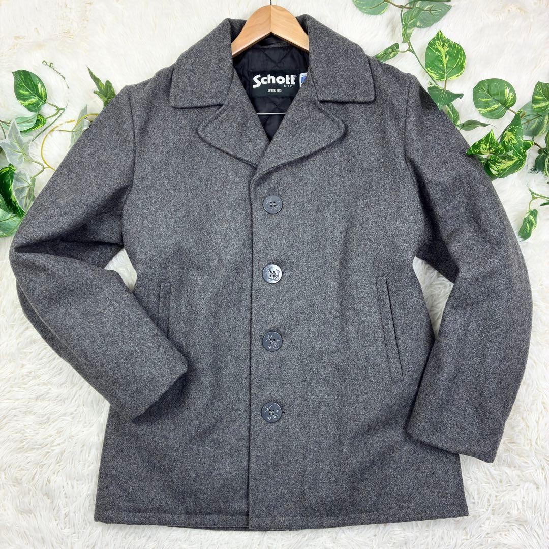美品　ショット　ピーコート　ウールメルトン　キルティング　38　USA製　グレー