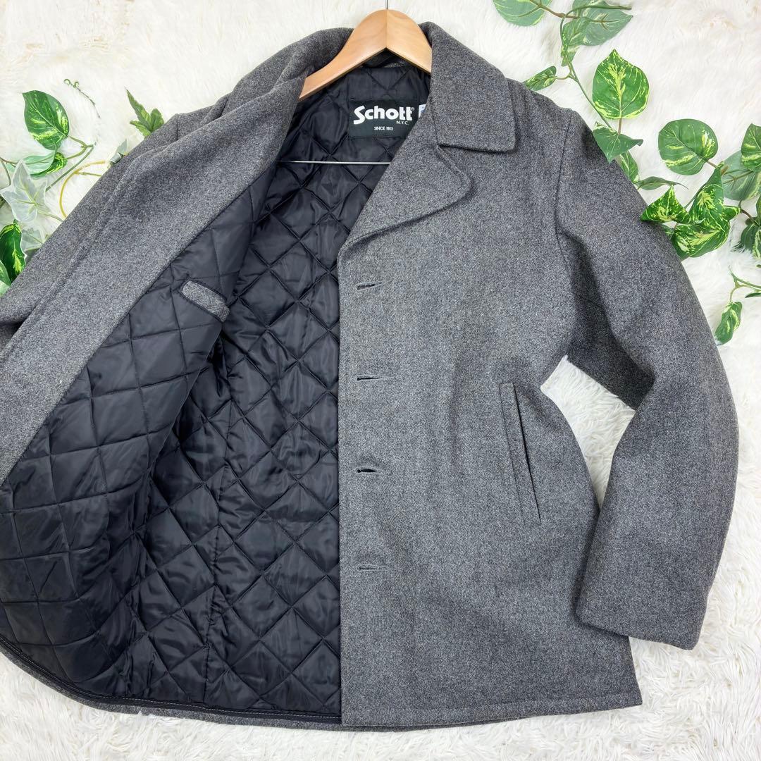 美品　ショット　ピーコート　ウールメルトン　キルティング　38　USA製　グレー